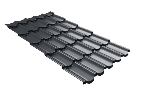 Металлочерепица квинта плюс с 3D резом 0,5 Satin RAL 7024 мокрый асфальт купить в Ростове-на-Дону